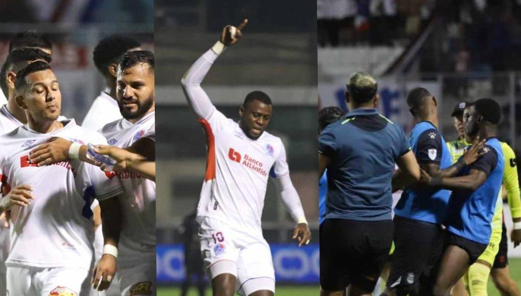 Las imágenes que dejó el clásico del fútbol moderno de Honduras entre Olimpia y Real España. Los albos lo ganaron con diez jugadores en buena parte del juego.