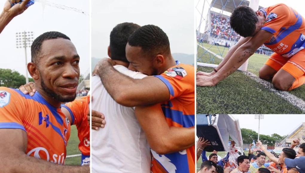 Las mejores imágenes de los festejos de los jugadores de la UPNFM tras remontar ante el Vida y salvar la categoría en la Primera División del fútbol hondureño.
