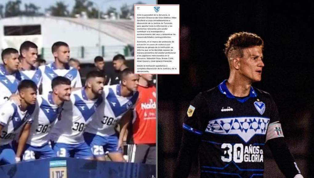 Cuatro jugadores del club Vélez Sarsfield de la Primera División de Argentina fueron denunciados ante la Justicia por presunto abuso sexual a una joven de 24 años en San Miguel de Tucumán, cabecera de la provincia argentina de Tucumán.