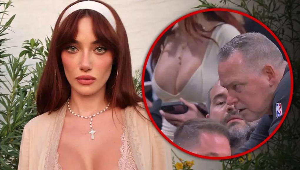 La pelirroja vestía una blusa blanca ajustada y robó muchas miradas en la transmisión del juego de la NBA.