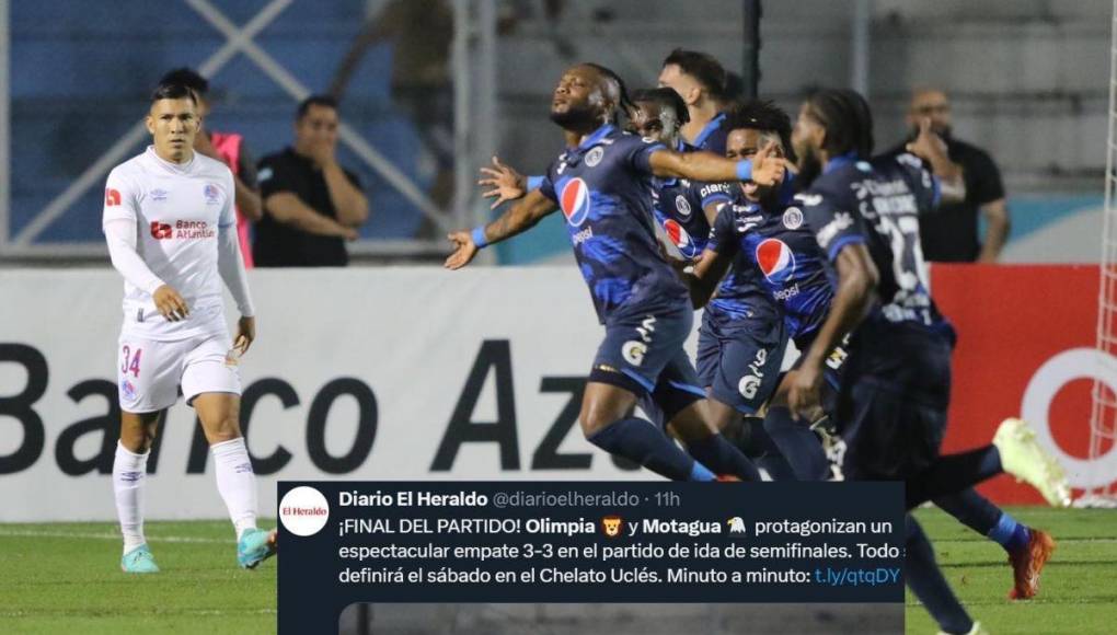 Diario El Heraldo: “Olimpia y Motagua protagonizan un espectacular empate 3-3 en el partido de ida de semifinales”.