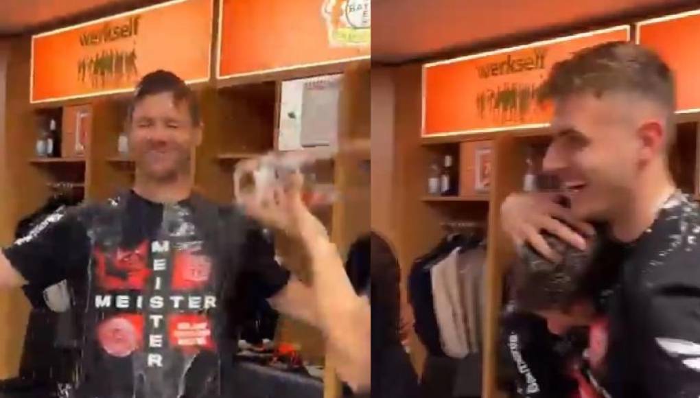 En los vestidores, Xabi Alonson recibió un “Baño” de cerveza por parte de los jugadores y el estratega español siguió disfrutando de los festejos. 