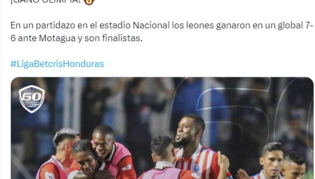 La Liga Nacional en sus redes sociales informó el pase a la final logrado por Olimpia.