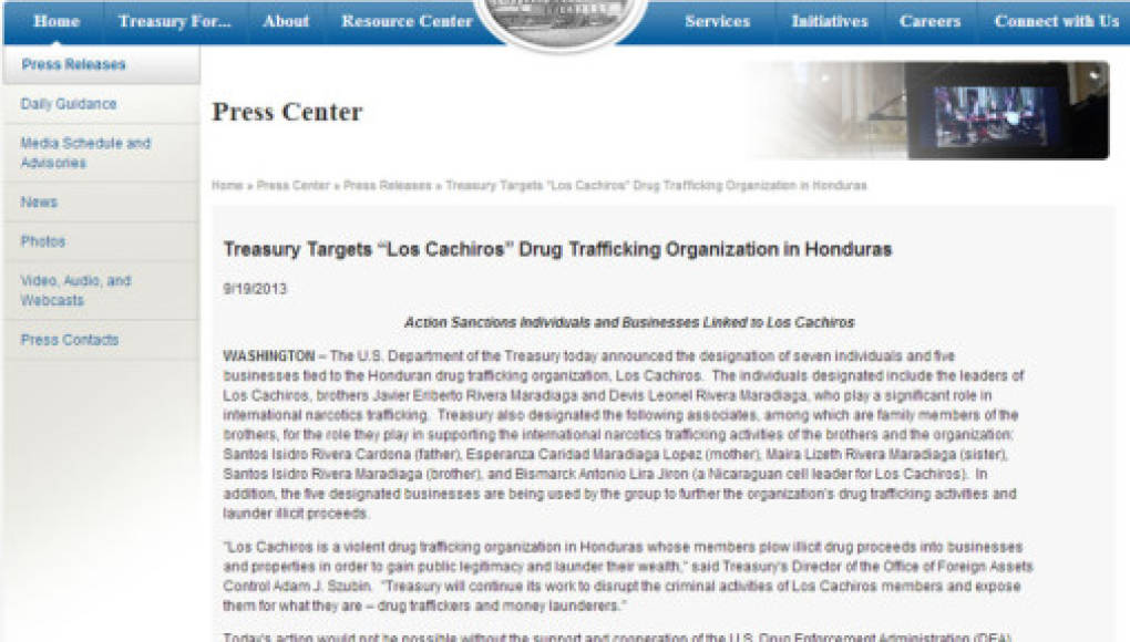 Gobierno de EUA identifica red de 'Los Cachiros' en Honduras