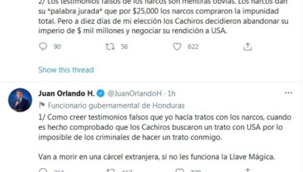 Presidente de Honduras: 'Narcos morirán en cárceles extranjeras'