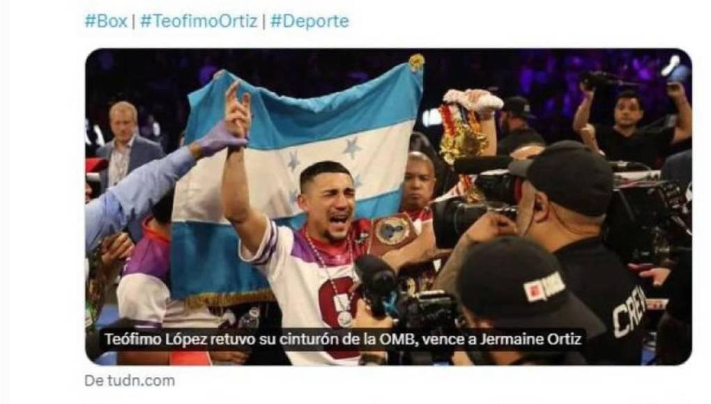 “Teófimo López retuvo su cinturón de la OMB tras vencer a Jamaine Ortiz”, tituló TUDN de México.