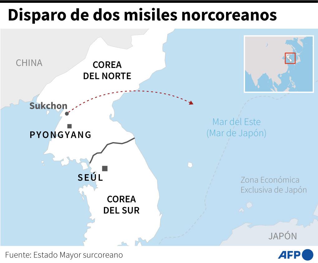 Corea del Norte lanza dos misiles previo a maniobras de EEUU