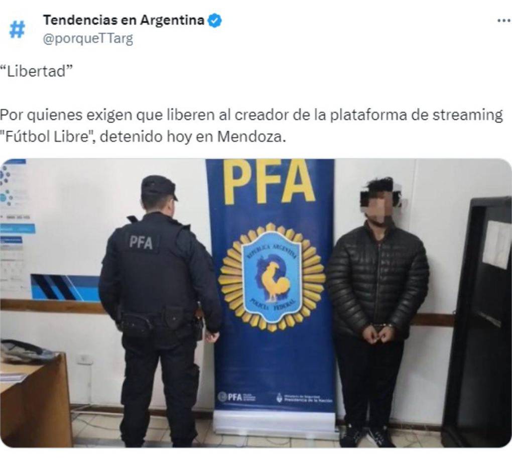 En las redes sociales muchos han exigido la libertad para el joven creador del sitio Fútbol Libre. 
