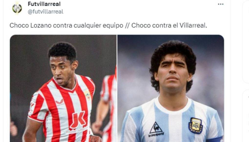 Otro sector de la afición del Villarreal compararon al Choco Lozano con Maradona cuando juega contra ellos.