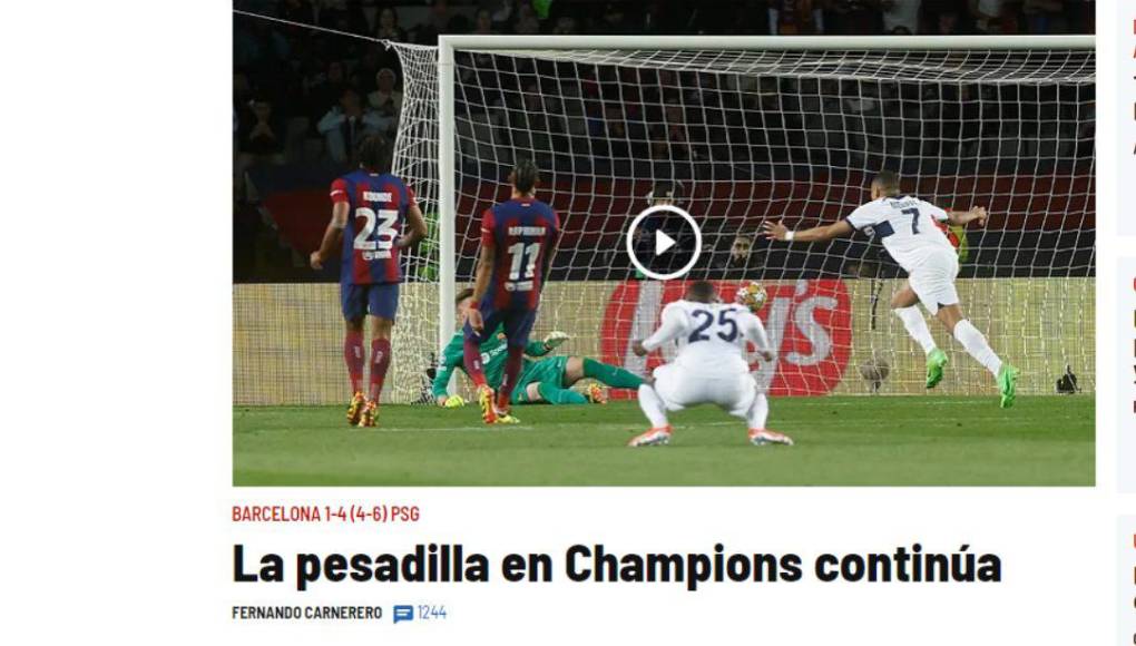 Diario Marca: “La pesadilla en Champions continúa.”