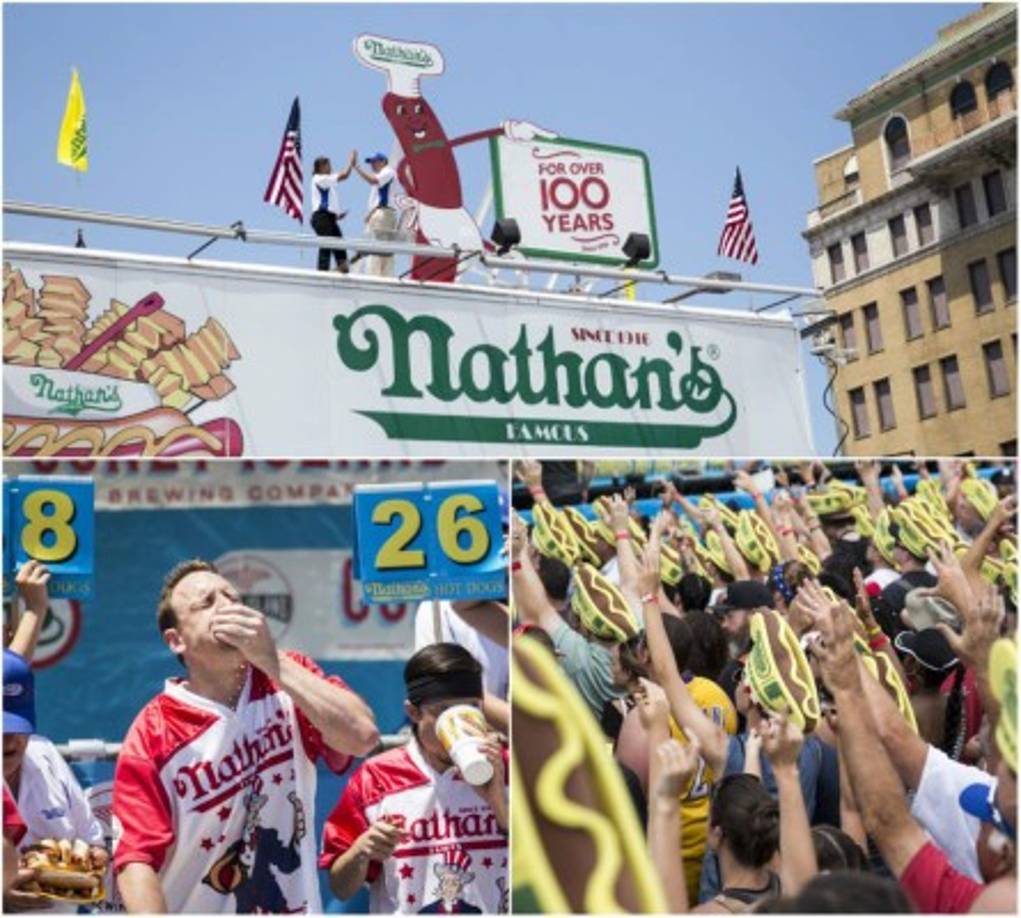 La competencia de comer hot dogs más popular en estas fechas inició como una pelea para demostrar quien amaba más a EUA. Según Nathan's Famous, cuatro inmigrantes discutían por quien era el más patriótico así que decidieron solucionar su disputa con un concurso para ver quien comía más 'hot dogs'.<br/>La competencia fue tan popular que ha sido repetida anualmente desde entonces, más de 100 años después los competidores se reúnen en Coney Island, Brooklin para recordar celebrar la independencia de EUA. La relevancia de la competencia es tal que se transmite en vivo por la cadena deportiva ESPN.
