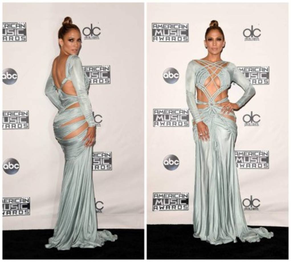 El vestido color azul agua de Charbel Zoe que usó Jennifer López en los Américan Music Awards 2015.