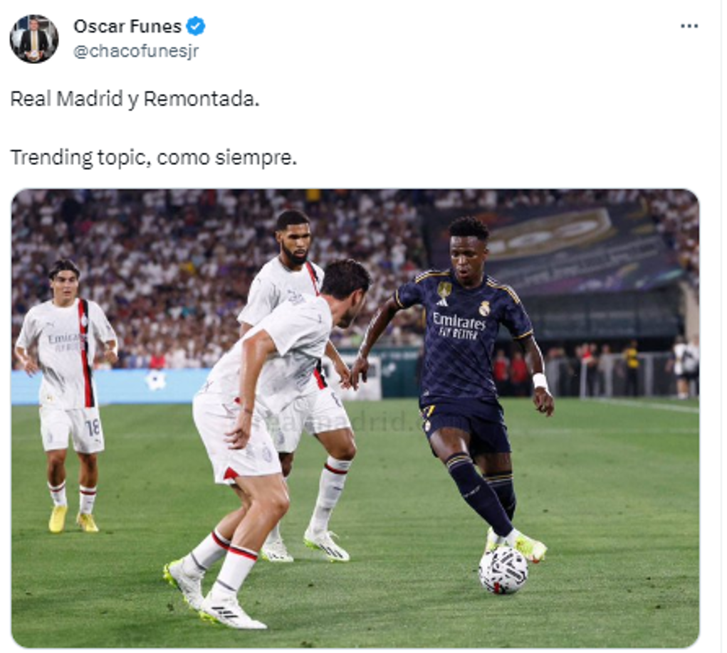 Óscar Funes, periodista hondureño: “Real Madrid y remontada. Trending topic, como siempre”. 