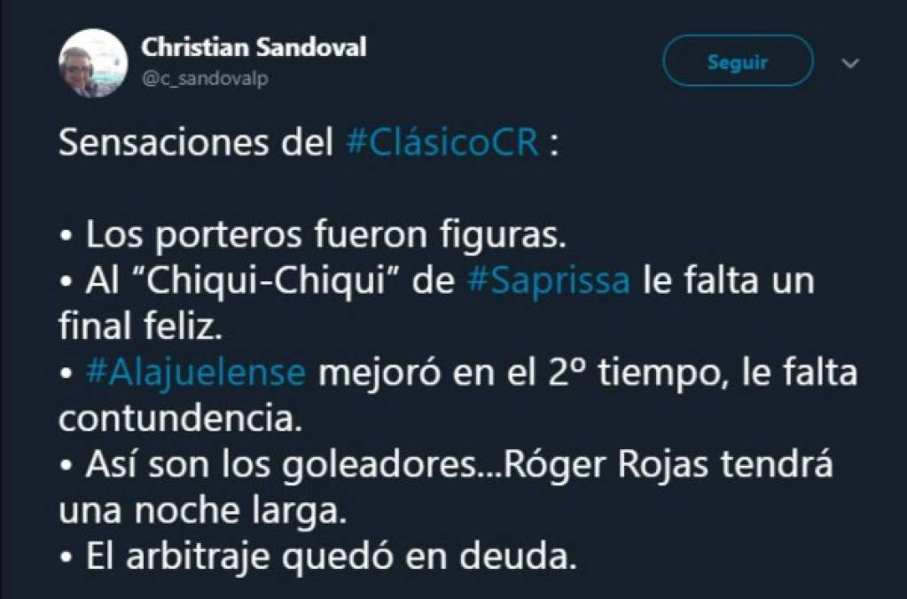 Periodistas de Costa Rica señalaron que Rojas tuvo un mal clásico la noche del sábado.