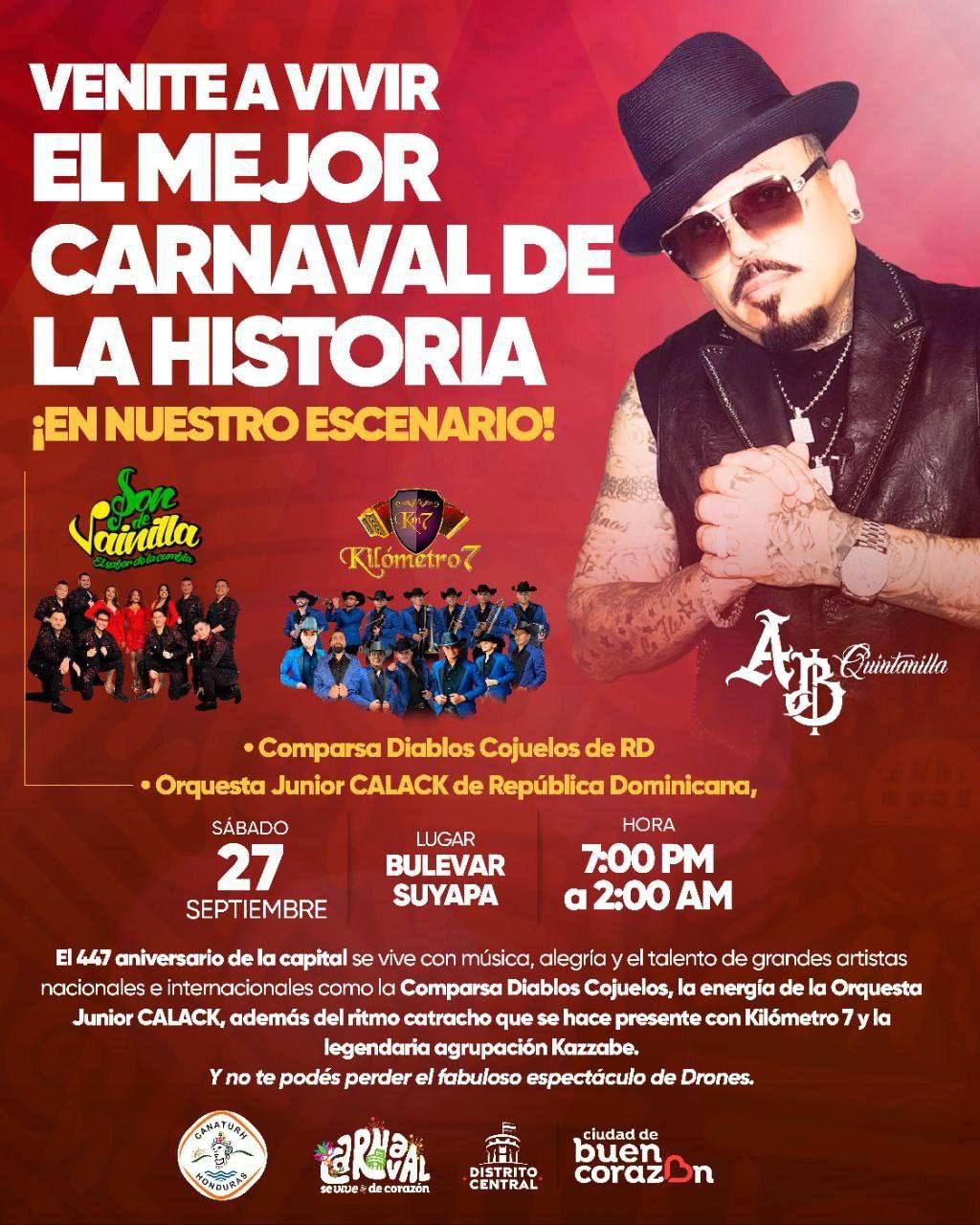 AB Quintanilla encabeza el Carnaval de Tegucigalpa 2025