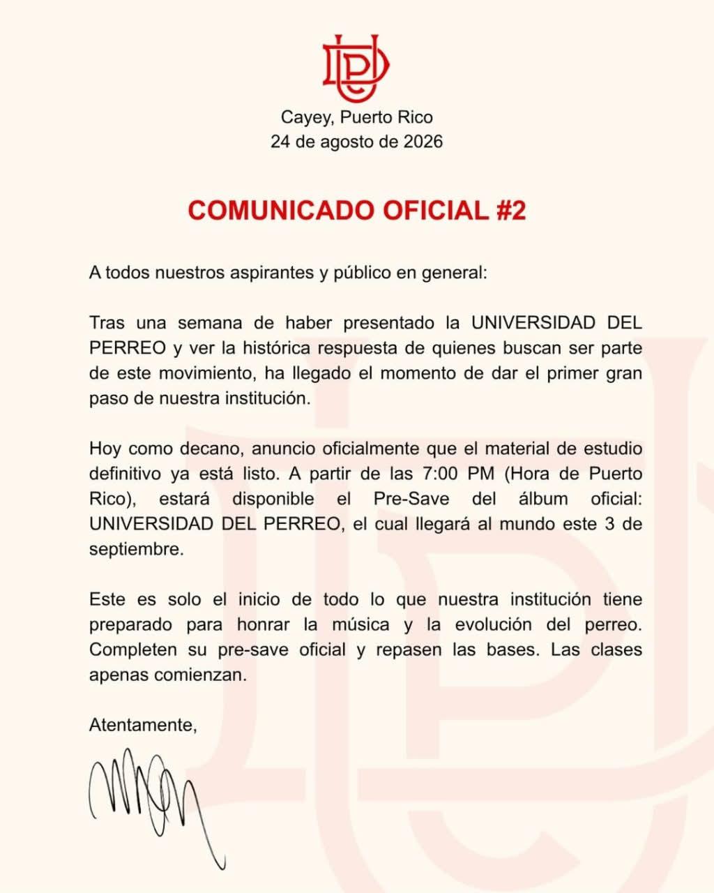 Comunicado publicado por Wisin.
