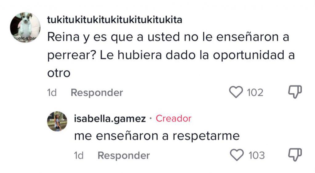 Isabella Gámez<b> </b>respondió a uno de los comentarios que recibió en TikTok.