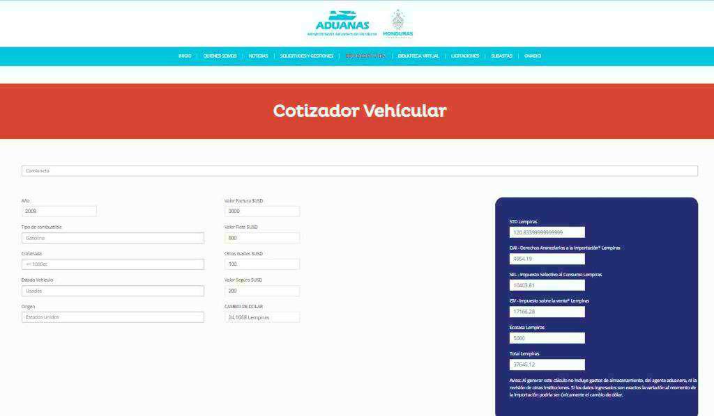 Aduanas habilita cotizador de impuestos en línea para importadores de vehículos