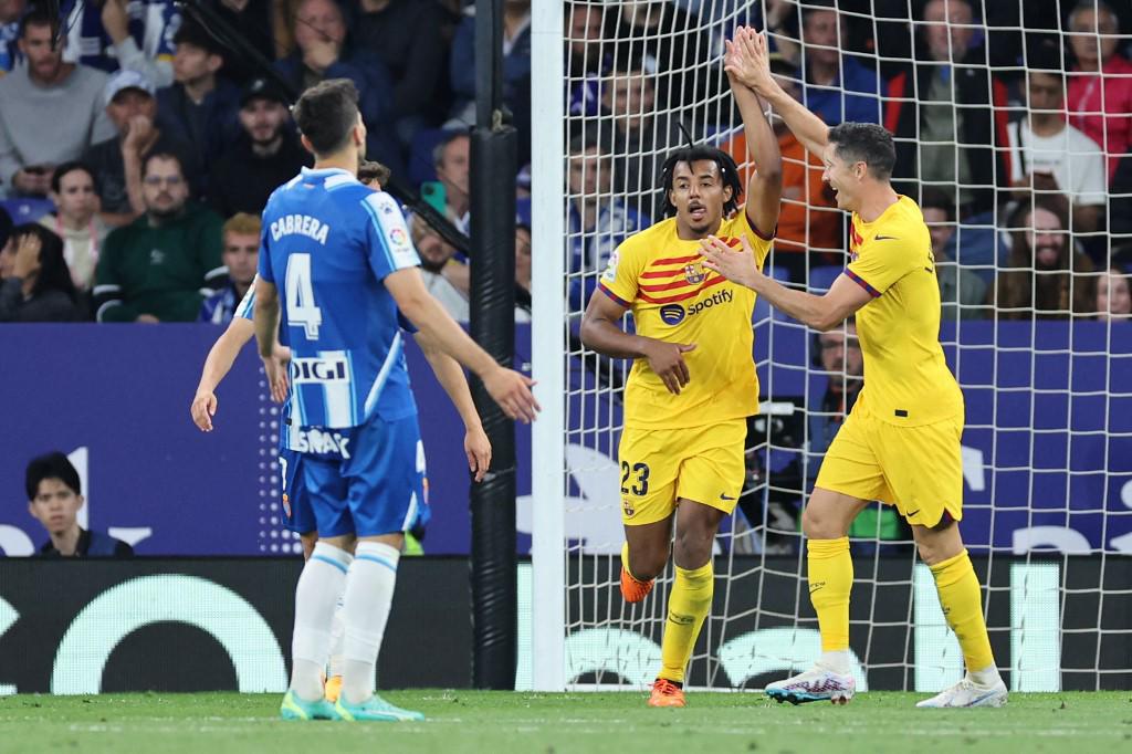 Koundé festejando su gol ante Espanyol.