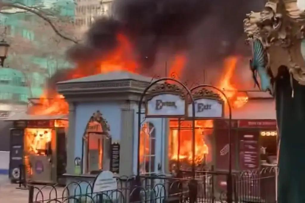 Mercado Navideño Bryan Park se incendia en Nueva York