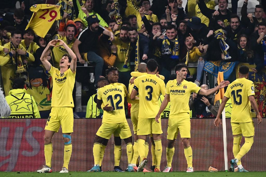 Jugadores del Villarreal celebrando uno de los tres goles anotados ante la Juventus. Foto AFP.