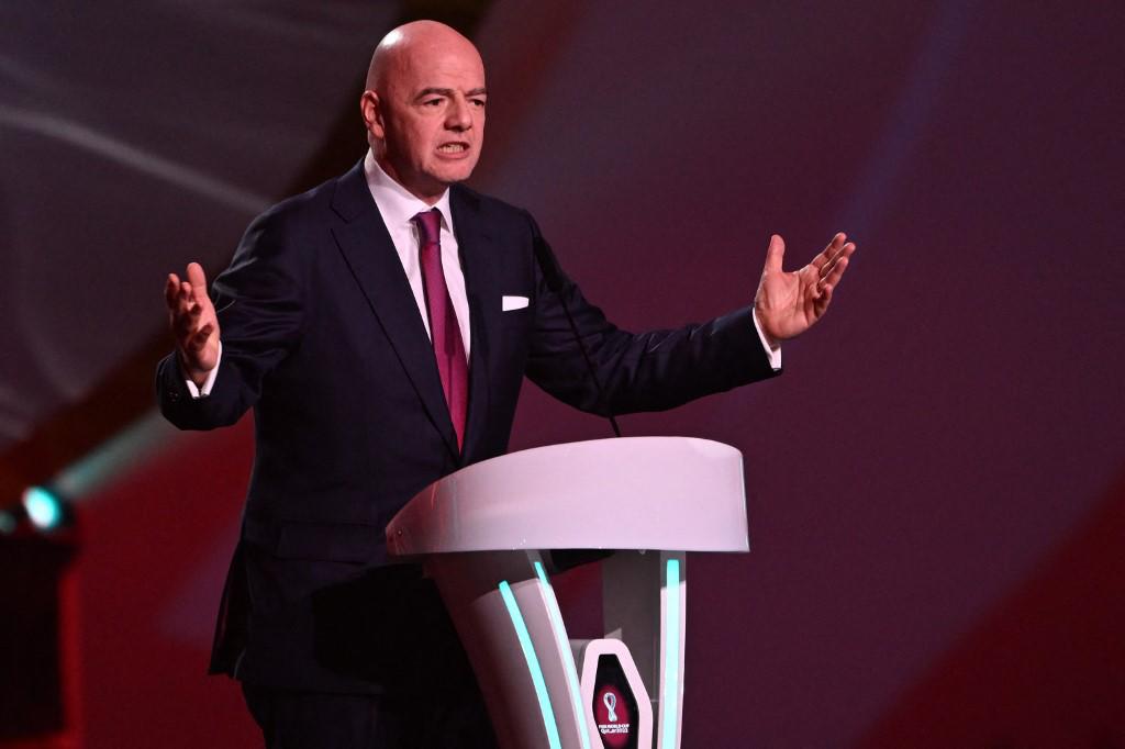 Gianni Infantino, presidente de la FIFA, en su discurso en el sorteo del Mundial. Foto AFP.