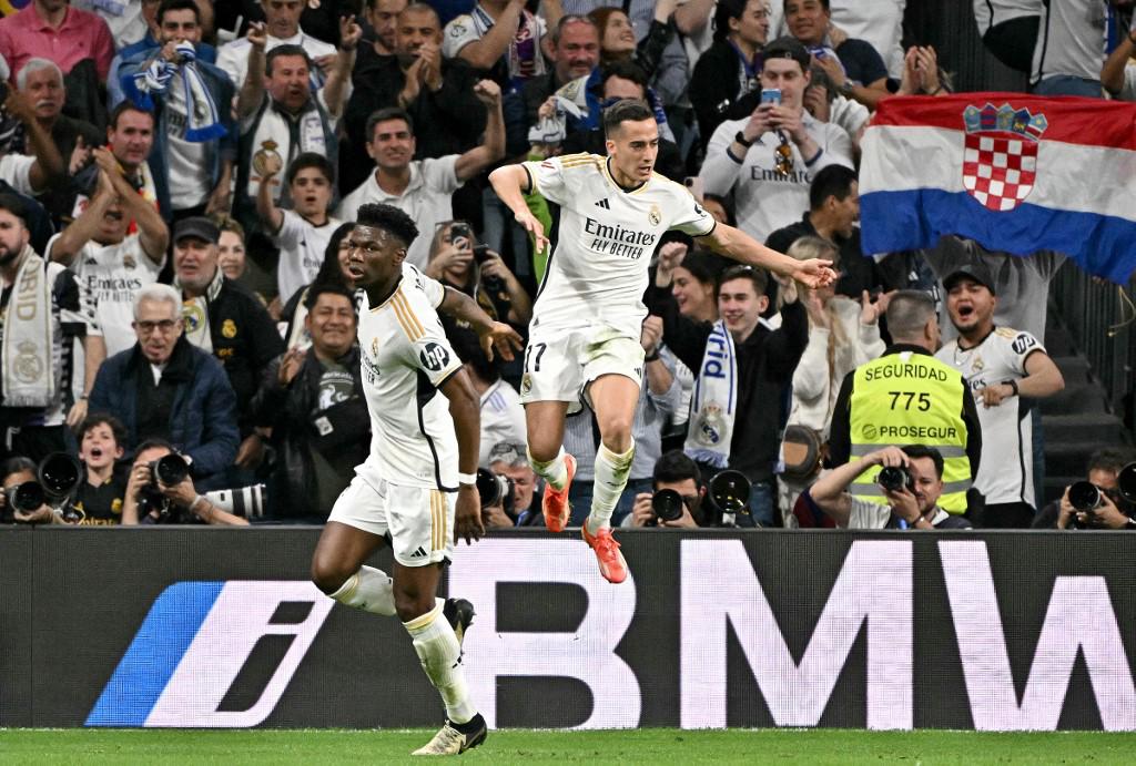 El festejo de Lucas Vázquez tras su gol.