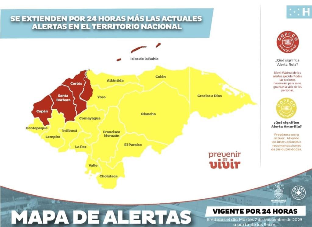 Extienden alerta roja y amarilla por 24 horas más en Honduras