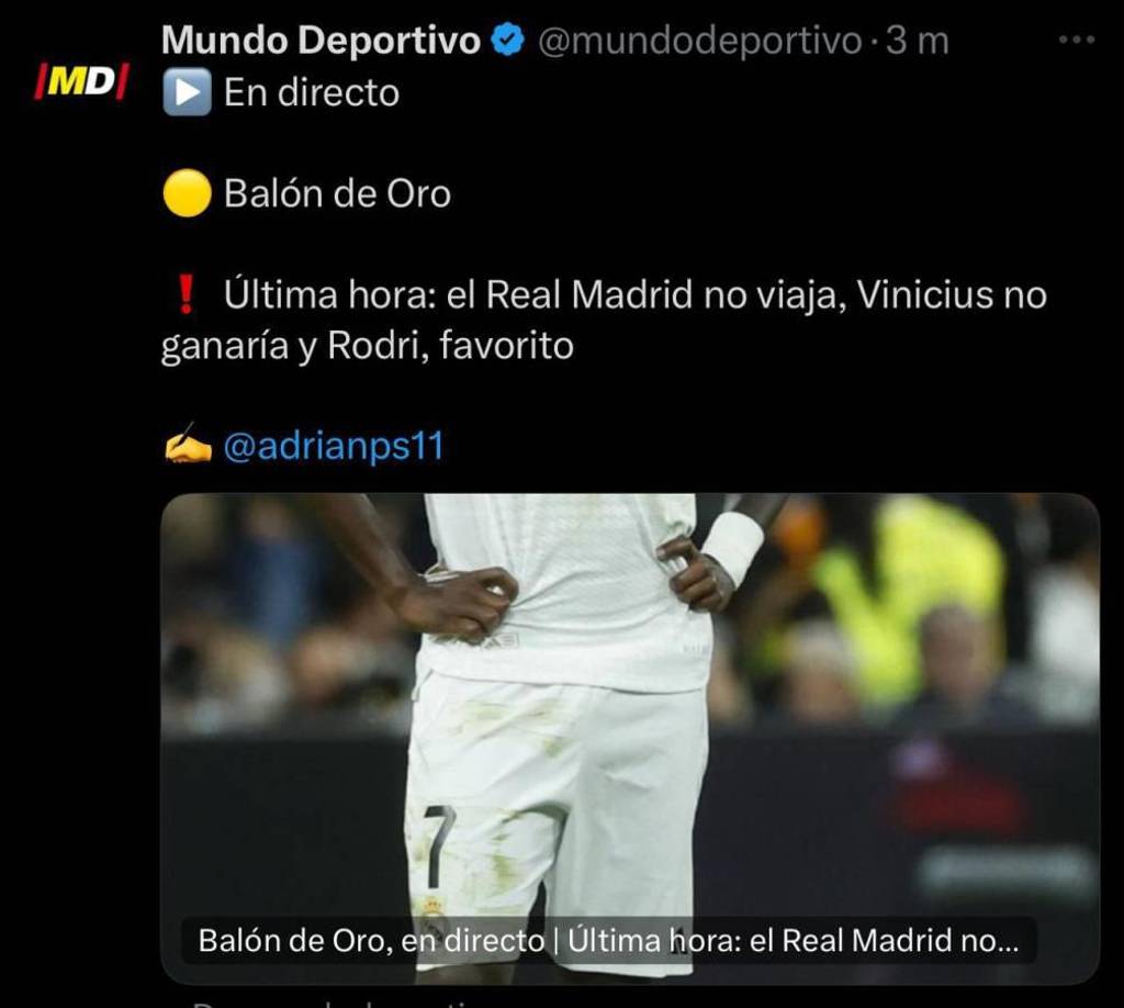 En España soltaron el bombazo de que Vinicius no estará en la ceremonia del Balón de Oro 2024.