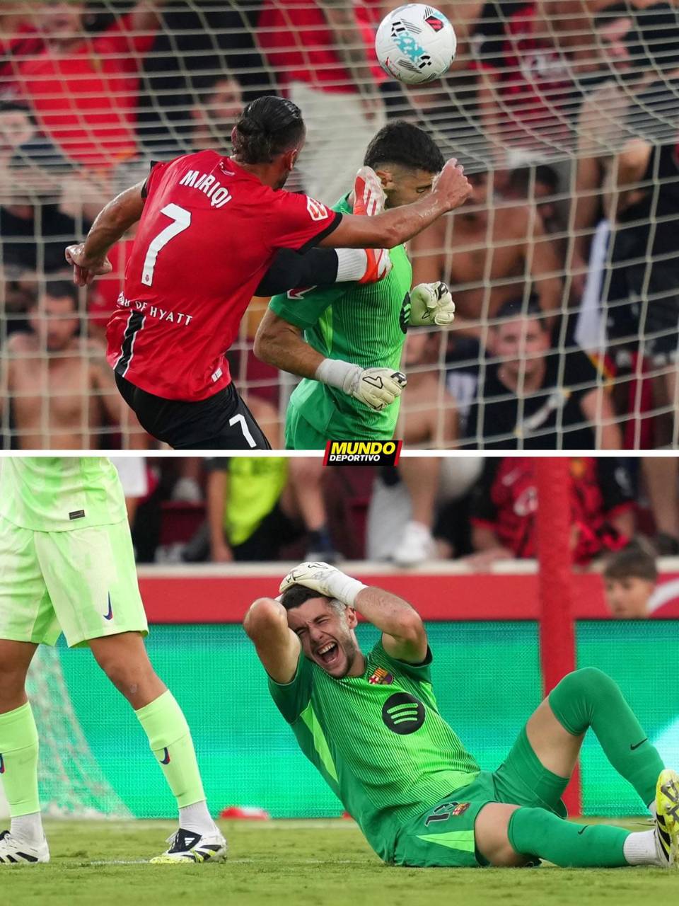 La patada de Muriqi al rostro de Joan García.