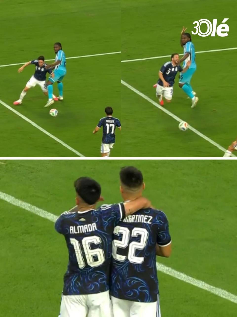 Así fue el penal que le cometió Cristopher Meléndez a Nicolás Tagliafico y que cambó por gol Lautaro Martínez.