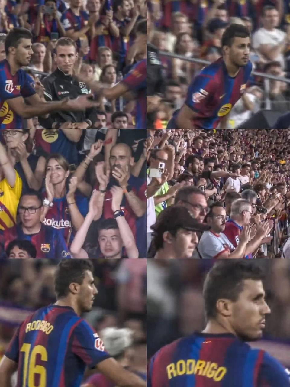Rodri fue ovacionado y aplaudido por la afición del Barcelona en su debut.