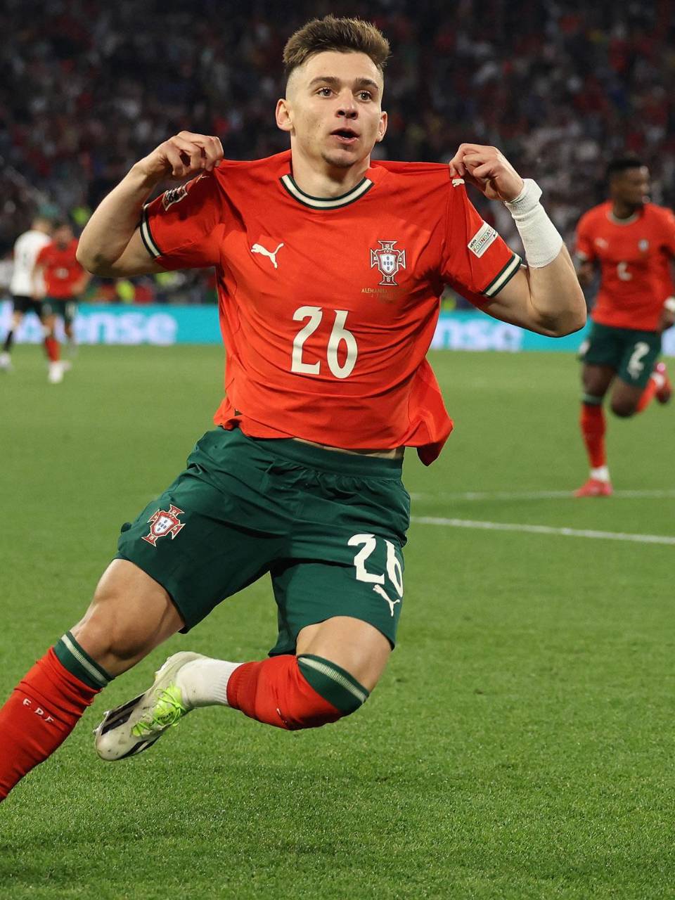 La celebración de Francisco Conceição tras su golazo en semifinales de la Nations League.