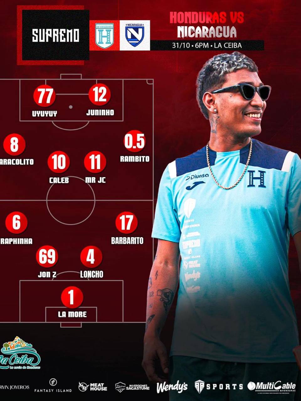 La alineación de los Tiktokers de Honduras para enfrentar a Nicaragua.