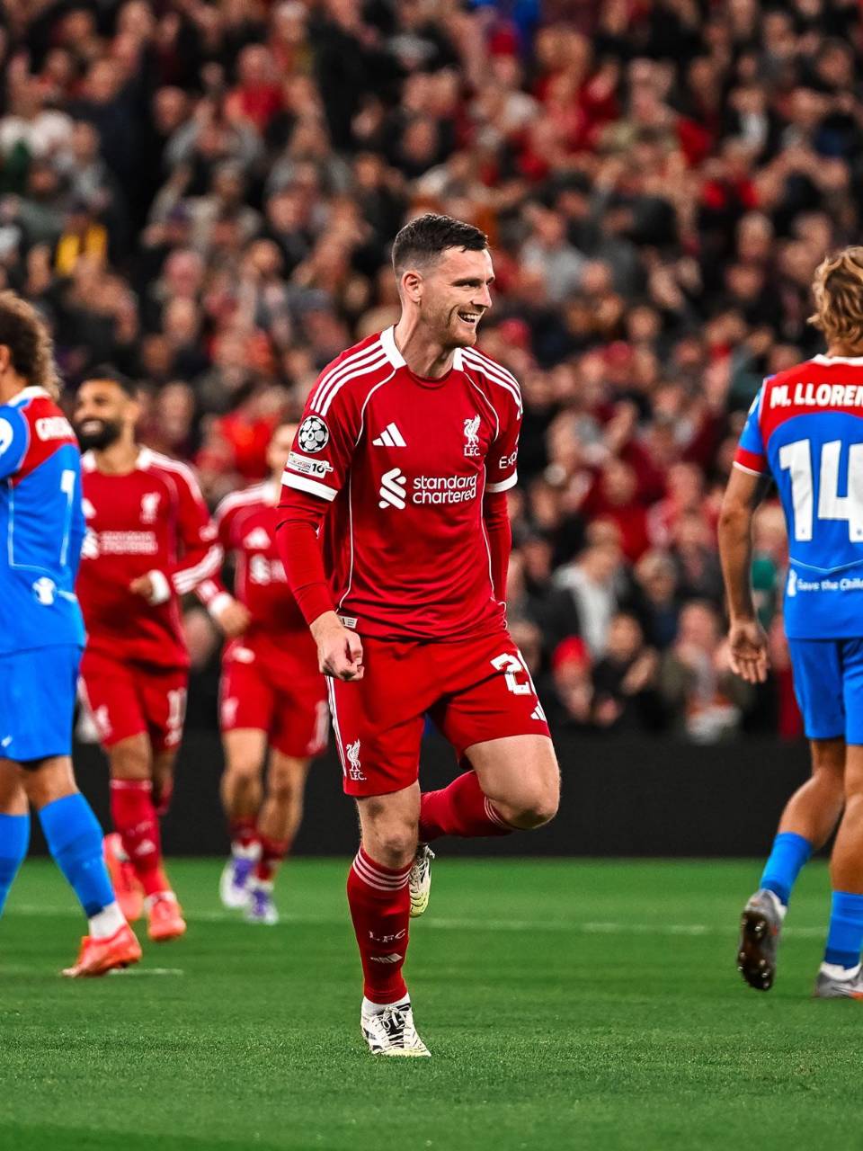 Andy Robertson celebrando el 1-0 del Liverpool sobre el Atlético de Madrid.