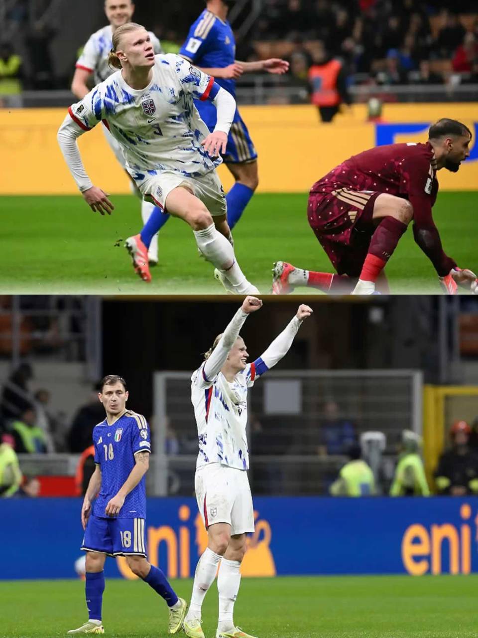 Erling Haaland marcó dos goles para el triunfo de Noruega contra Italia en San Siro.