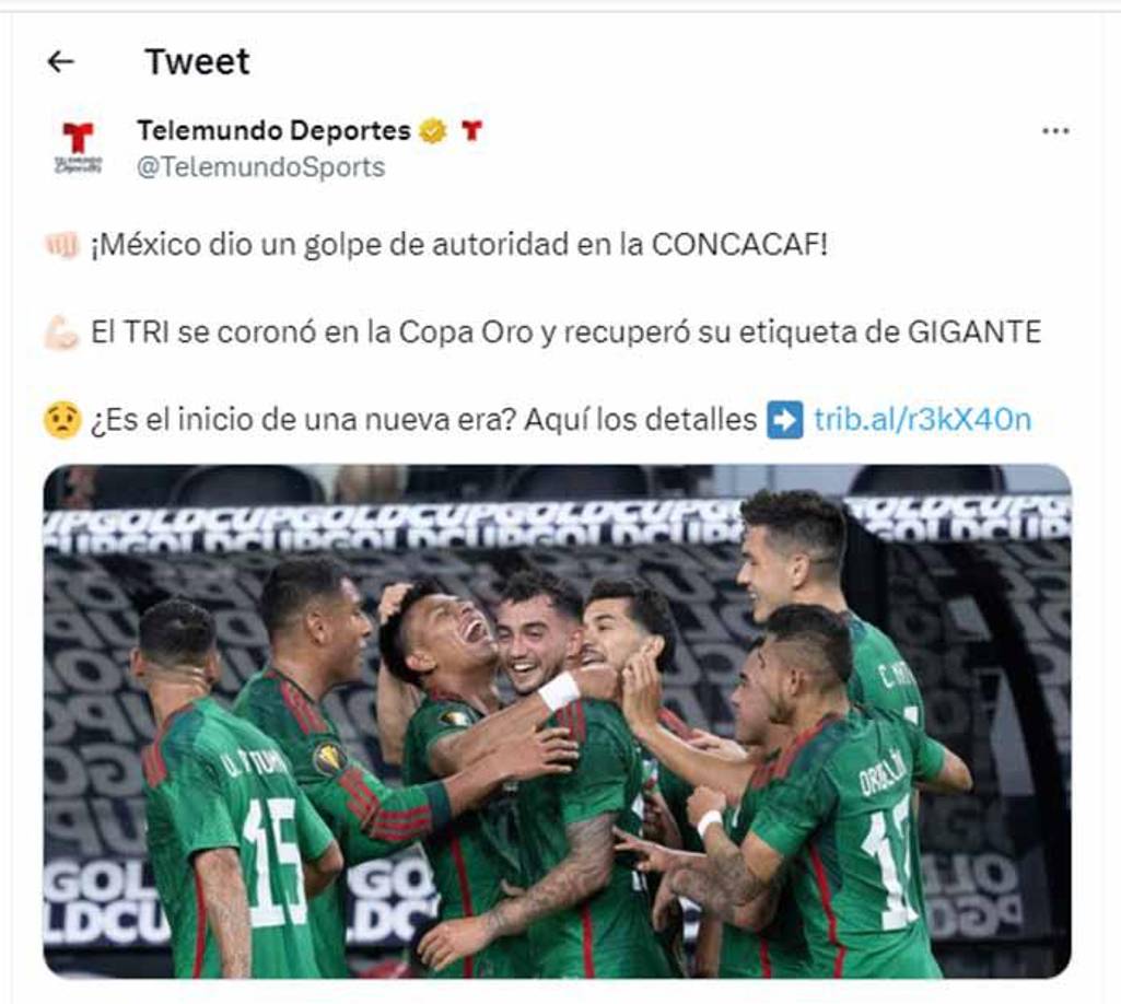 Telemundo Deportes señaló que México recuperó su “etiqueta de gigante”.
