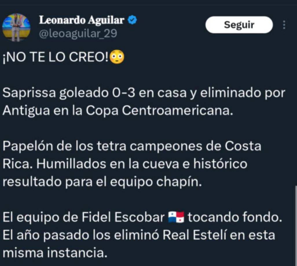 En Panamá también se pronunciaron sobre la eliminación del Saprissa. 