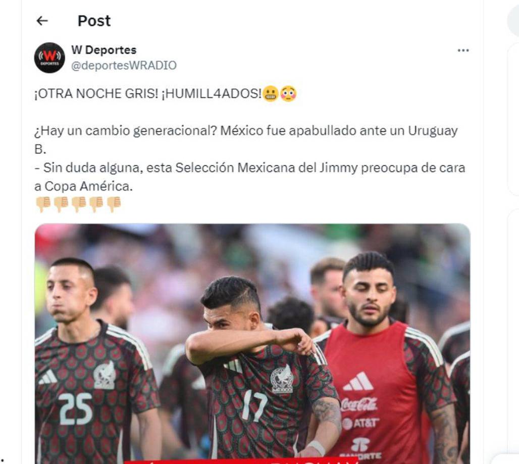 ”Otra noche gris”, señalan medios de México tras la goleada encajada en el amistoso ante Uruguay.