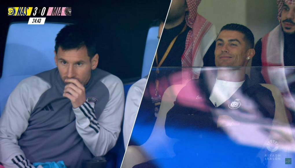 Y así enfocaron a ambas estrellas cuando el partido ya lo ganaba 3-0 el Al Nassr al Inter Miami de Messi. 