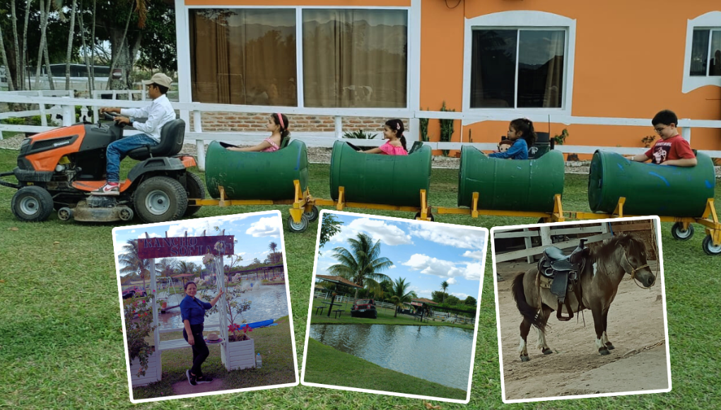 El Rancho Sofía, también en Flores, Villa de San Antonio, Comayagua tiene muchas opciones. En esta hermosa hacienda ofrecen paseos a caballo y en pequeños ponys, raites en helicóptero y en trensito, así como piscinas e instalaciones para relajarse y descansar. 