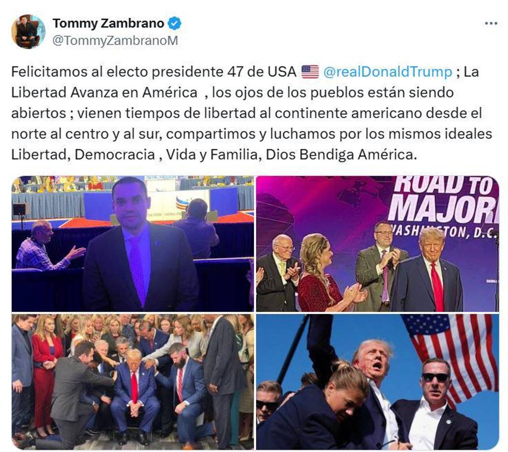 Tomás Zambrano, diputado del Partido Nacional, expresó que “vienen tiempos de libertad para el continente americano”. 