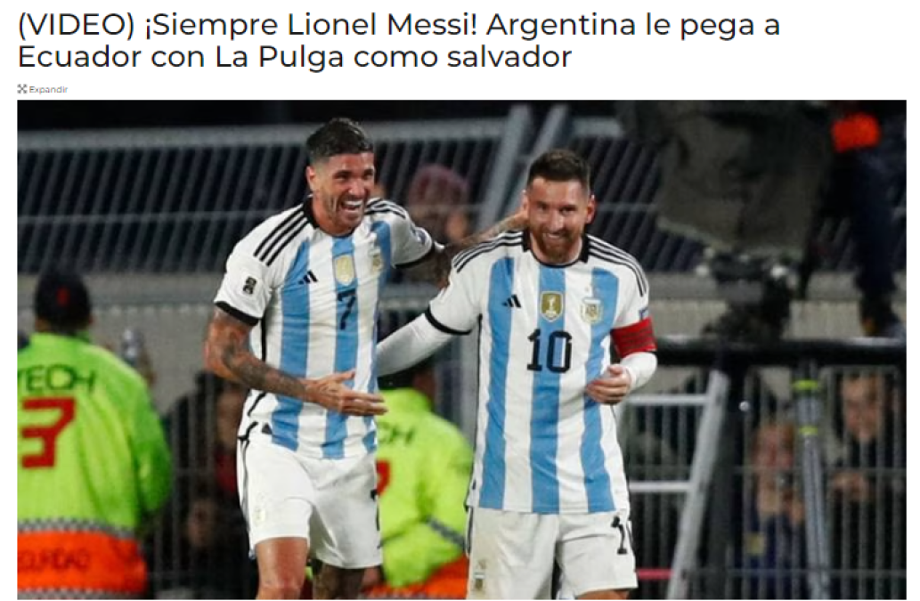 Fox Sports: “¡Siempre Lionel Messi! Argentina le pega a Ecuador con La Pulga como salvador”.