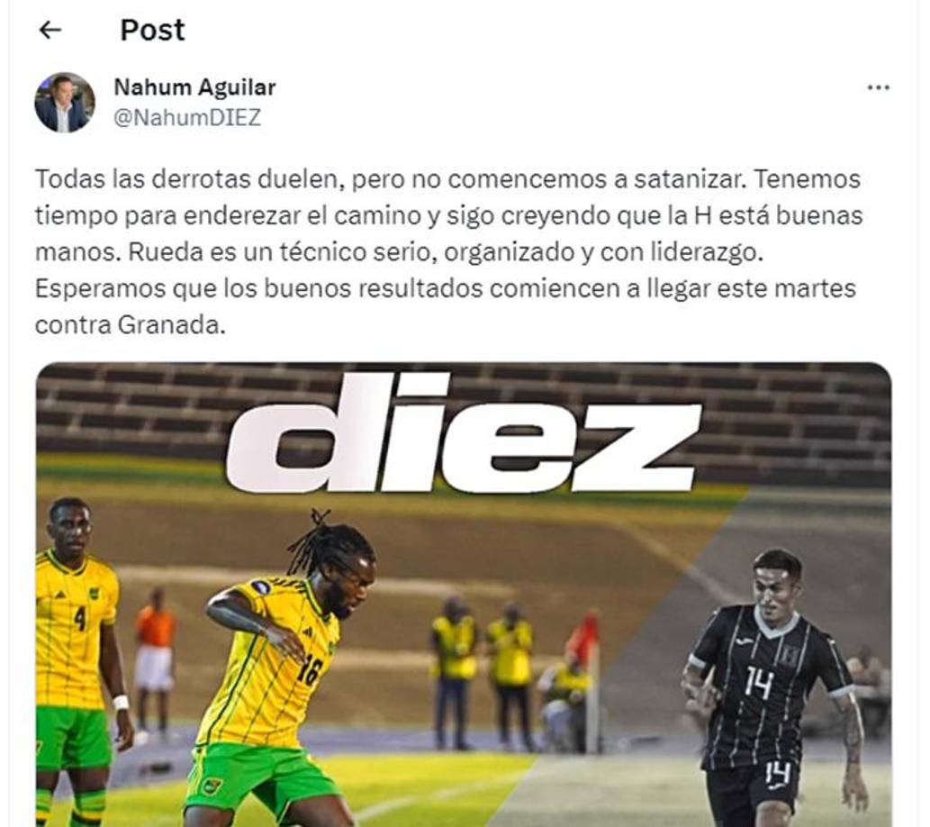 “Todas las derrotas duelen, pero no comencemos a satanizar. Tenemos tiempo para enderezar el camino y sigo creyendo que la H está buenas manos. Rueda es un técnico serio, organizado y con liderazgo. Esperamos que los buenos resultados comiencen a llegar este martes contra Granada”, señaló Nahum Aguilar, jefe de Redacción de Deportes en Grupo Opsa.