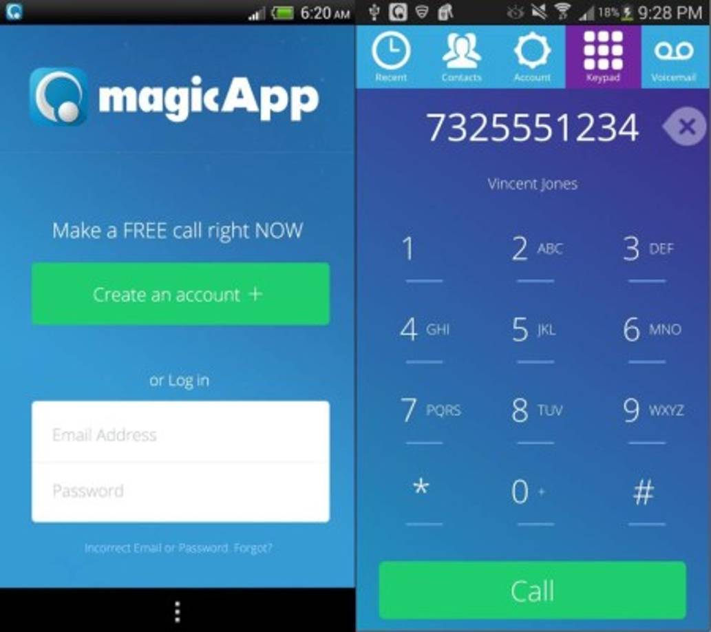 MAGICAPP<br/>Esta app te permite hacer y recibir llamadas a todo el mundo de forma ilimitada. Lo que no resultará ilimitada es la duración de tu batería, que de hecho se acabará muy rápido, aunque no tanto como con la campeona de esta lista...