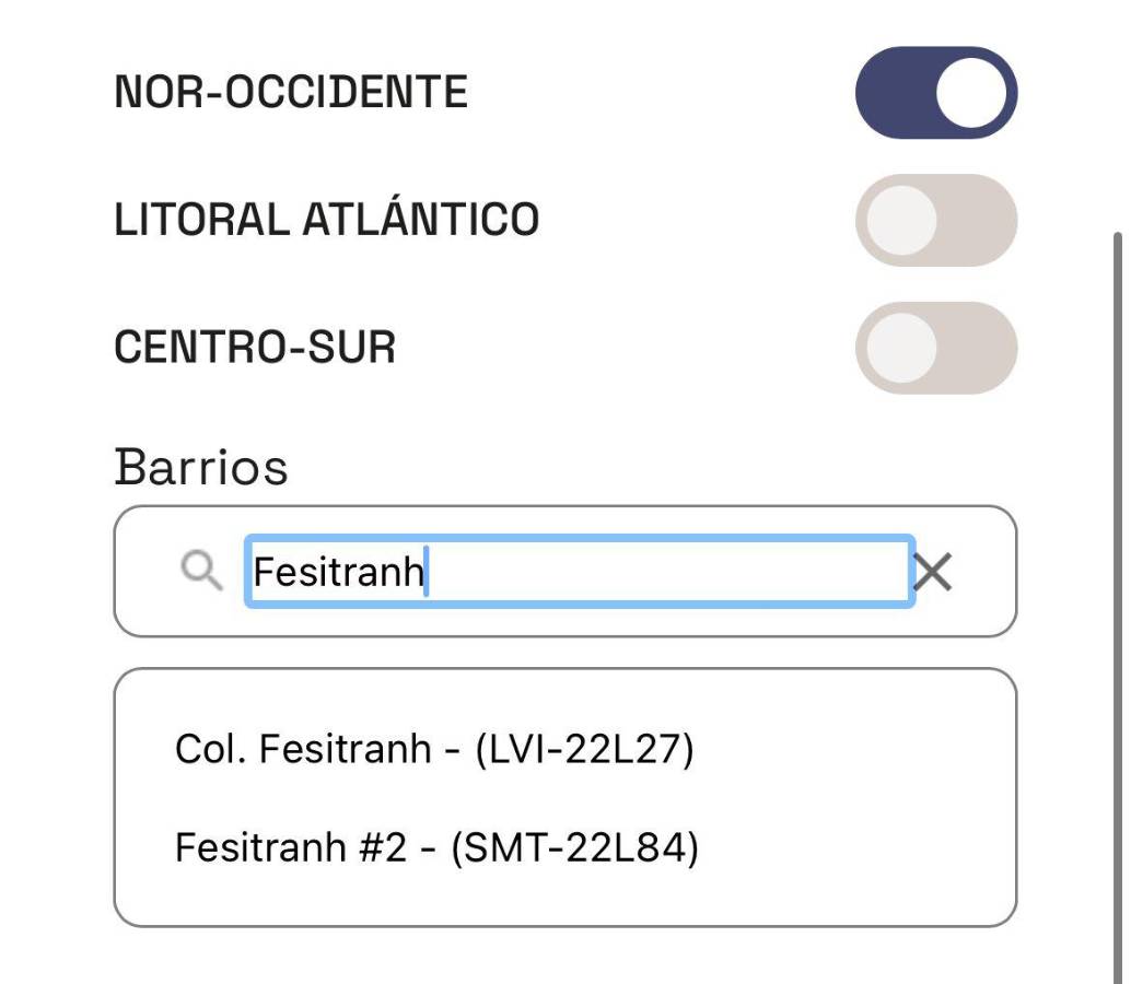 Debe escribir el nombre de su colonia, barrio o sector para que despliegue un texto que contiene los horarios de interrupción y zonas aledañas que serán afectadas.