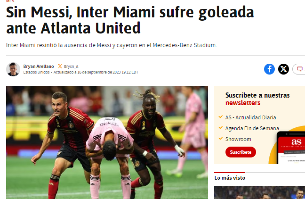 Diario AS de España: “Sin Messi, Inter Miami sufre goleada ante Atlanta United”.