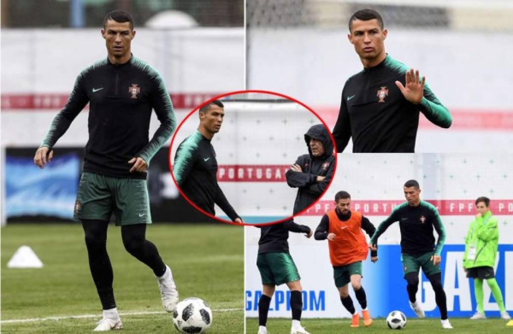 Cristiano Ronaldo fue captado en el primer entrenamiento de Portugal en el Mundial de Rusia con cara de pocos amigos, en una sesión bajo la lluvia.