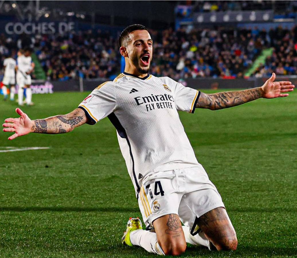 La celebración de Joselu tras su segundo gol frente al Getafe.