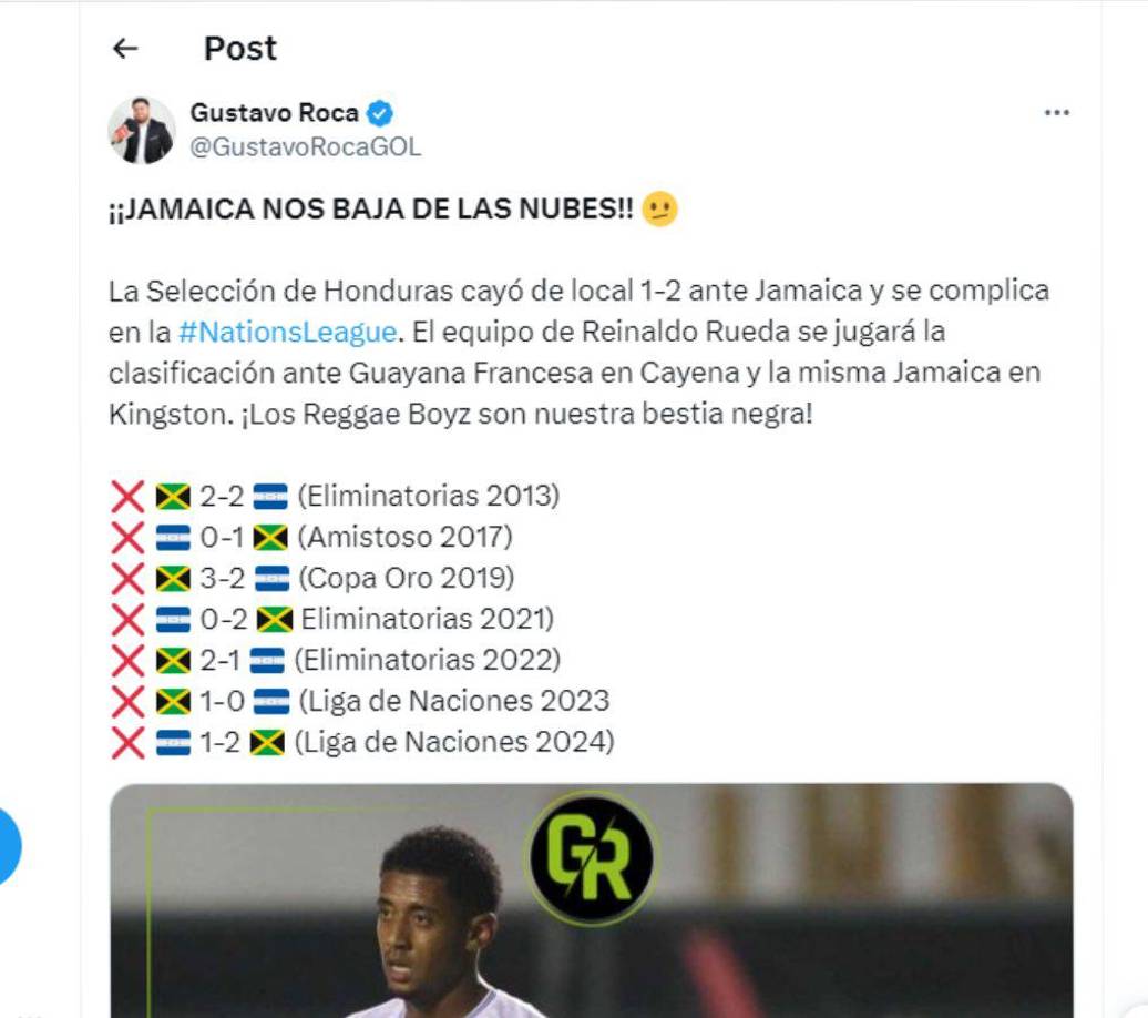 ”Jamaica nos baja de las nubes. Los Reggae Boyz son nuestra bestia negra”, mencionó Gustavo Roca. 